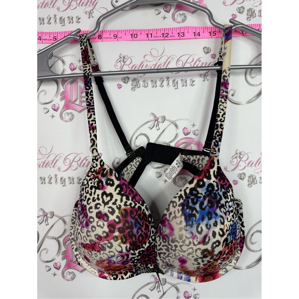 La SENZA Leopard Print T-Shirt Bra with Pink, Purple & Blue Accents 34D